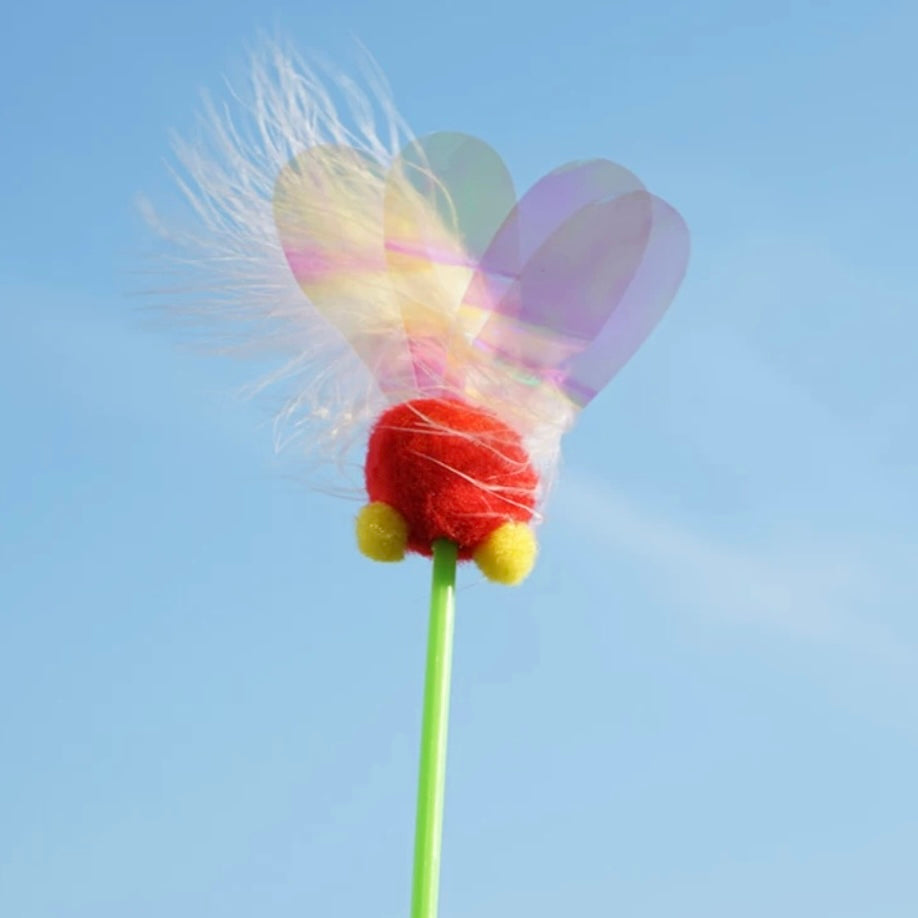 Feather & Foil cat teaser wand with natural feathers and gold handle — interactive play toy for cats