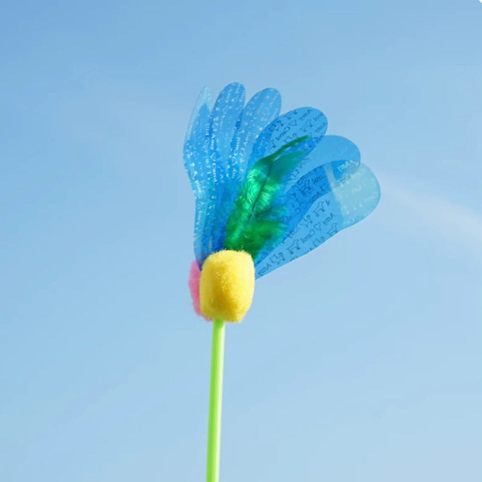 Feather & Foil cat teaser wand with natural feathers and gold handle — interactive play toy for cats