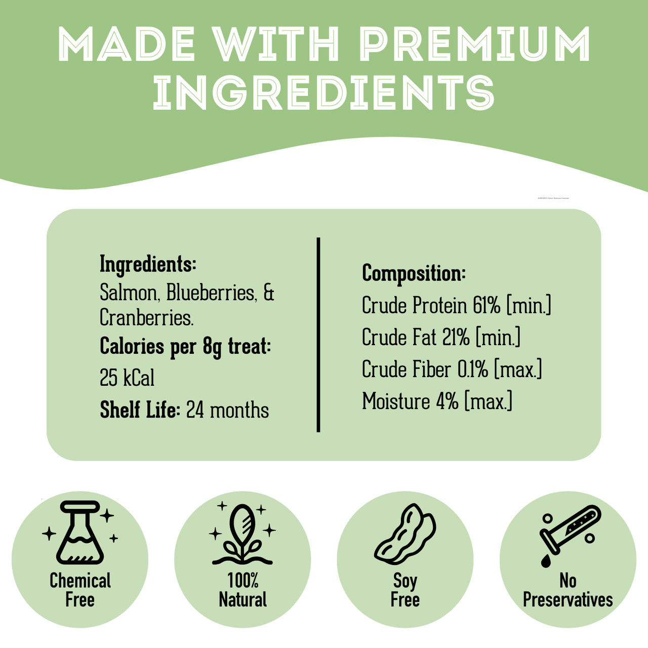 The Granville Island Pet Treatery  Dehydrated Salmon, Cranberry & Blueberry Treat for pets