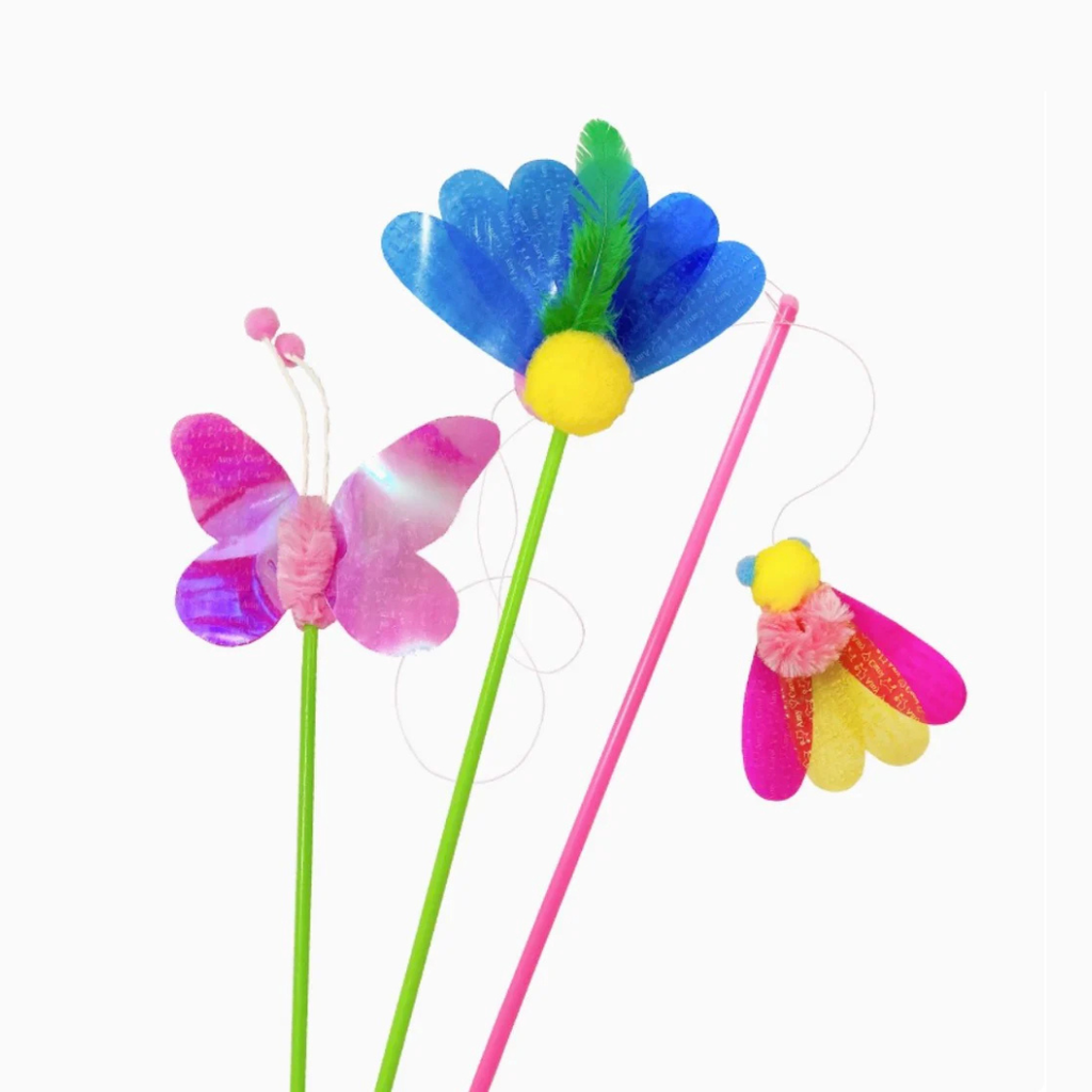 Feather & Foil Cat Teaser Wand - Garden Series