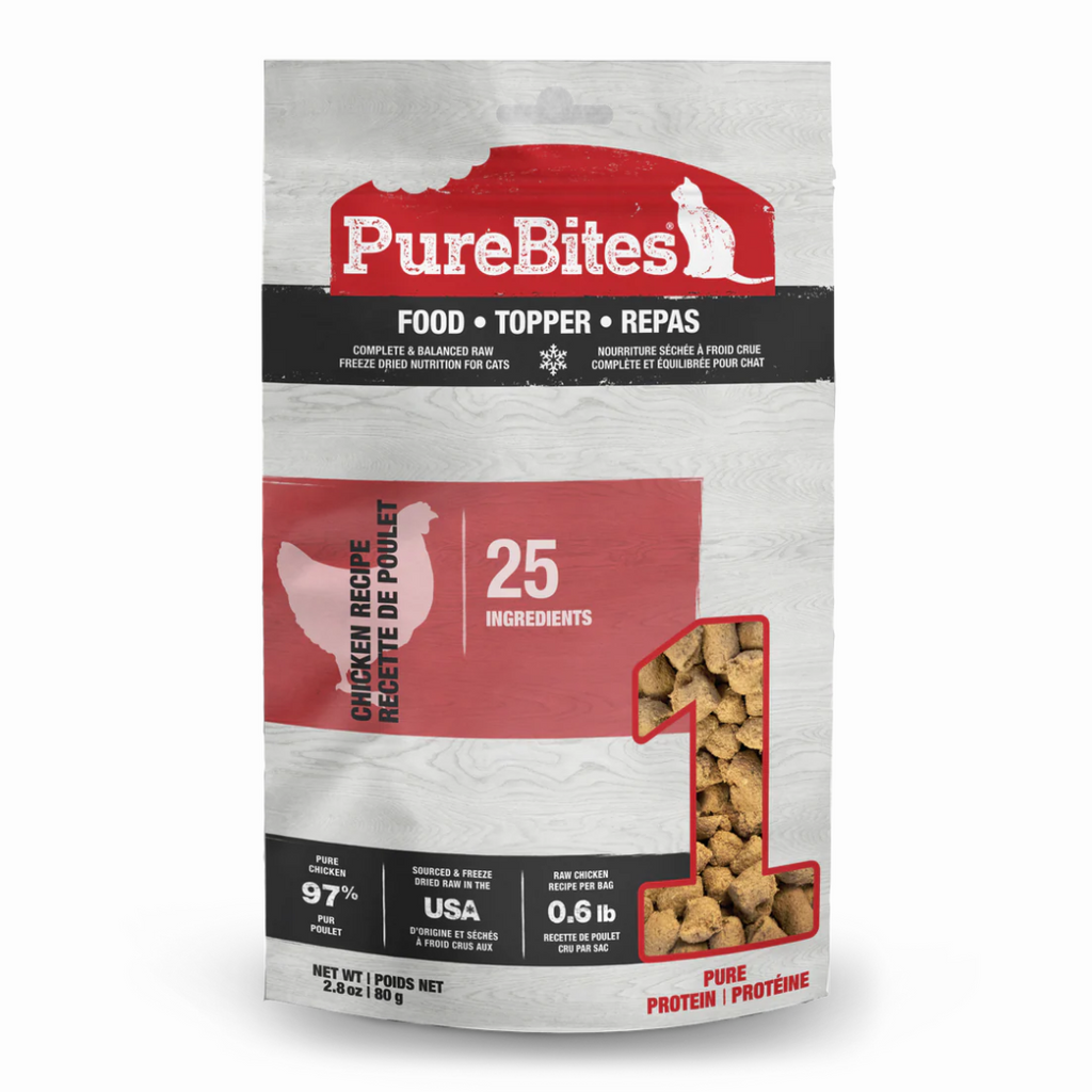 PureBites chicken raw freeze-dried cat food — single-protein, high-protein natural recipe made from human-grade meat