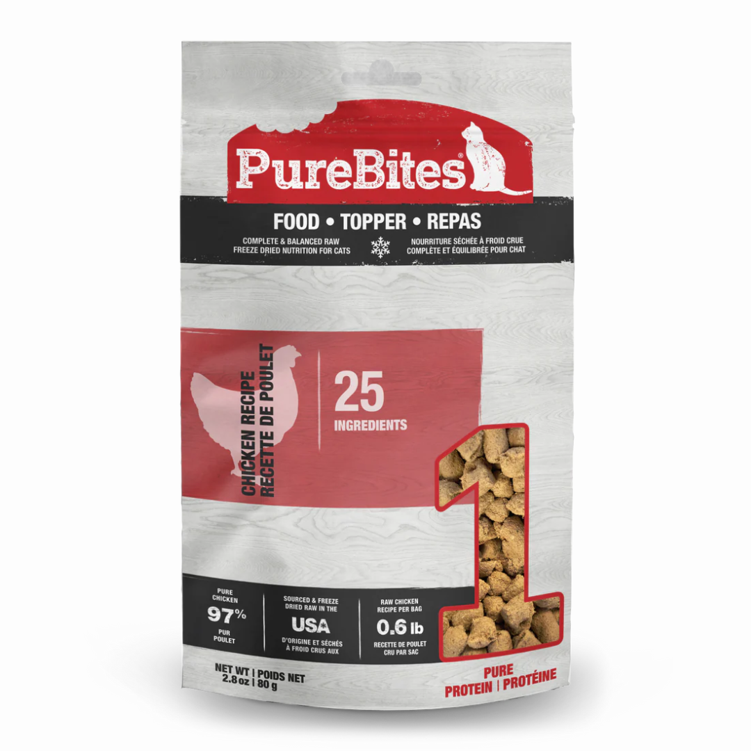 PureBites chicken raw freeze-dried cat food — single-protein, high-protein natural recipe made from human-grade meat