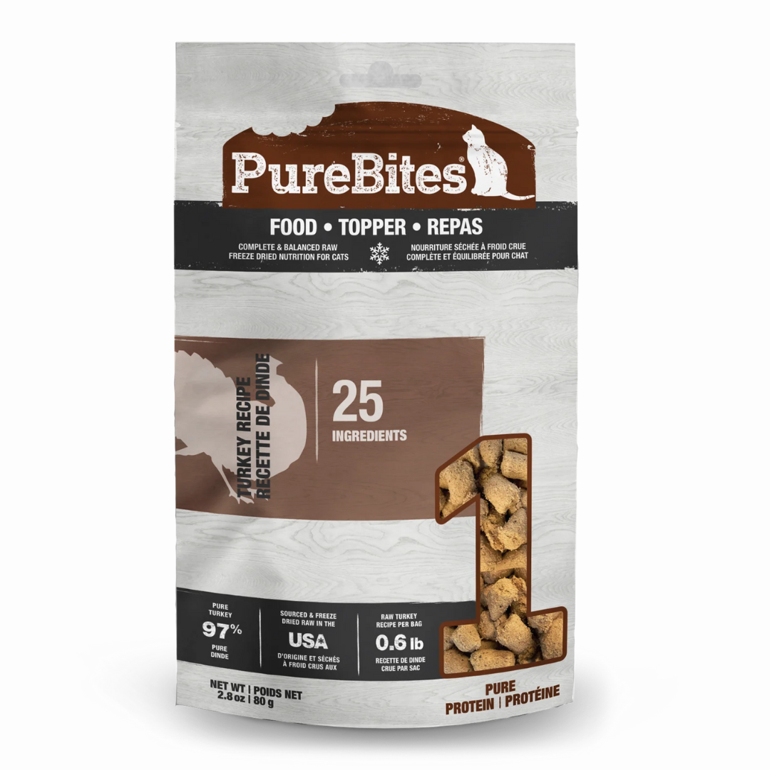 PureBites Turkey Raw Freeze-Dried Cat Food — single-protein natural recipe made with human-grade turkey and organs