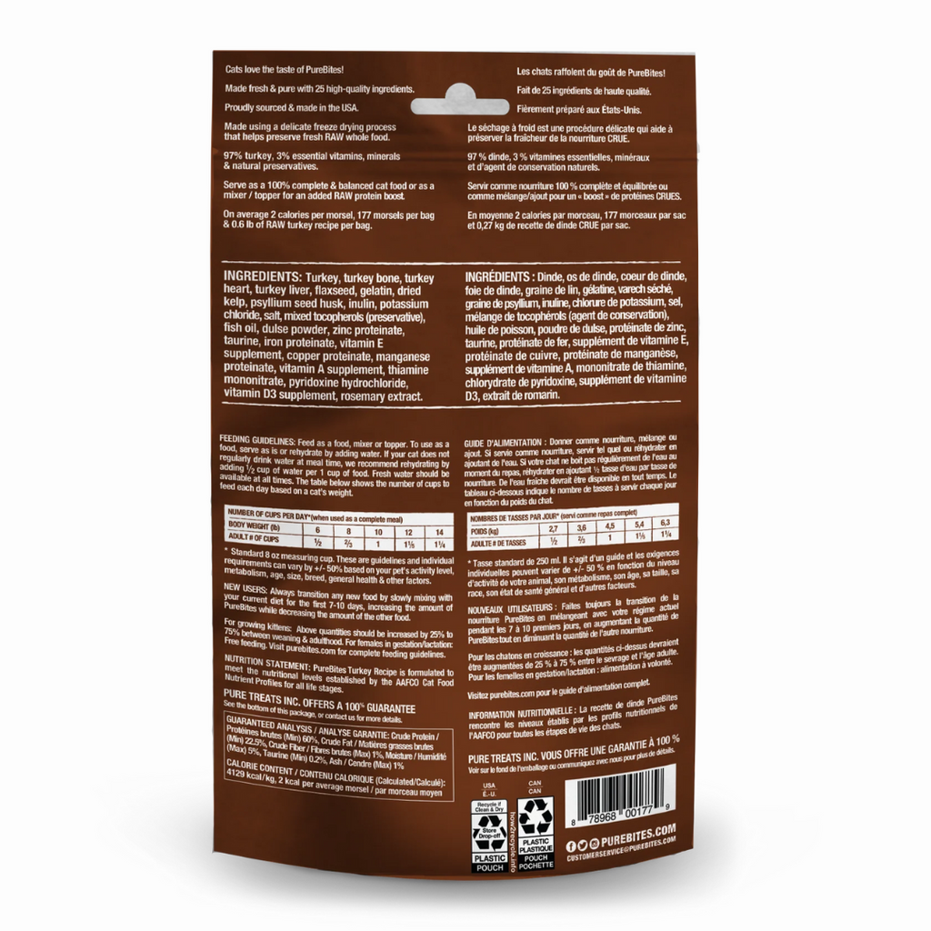 PureBites Turkey Raw Freeze-Dried Cat Food — single-protein natural recipe made with human-grade turkey and organs